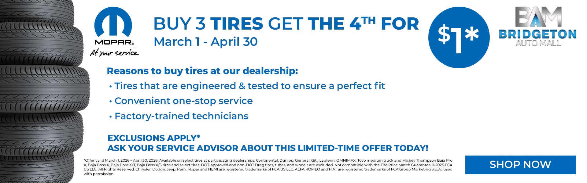 Buy 3 Tires Get the 4th for $1